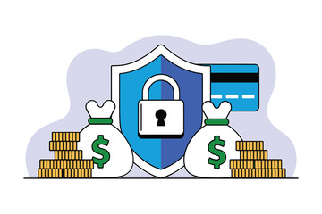 Secure financial transactions credit cards money and shield protection illustrated