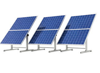 Three solar panel arrays isolated on transparent background