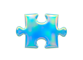 Holographic puzzle piece icon isolated on transparent background