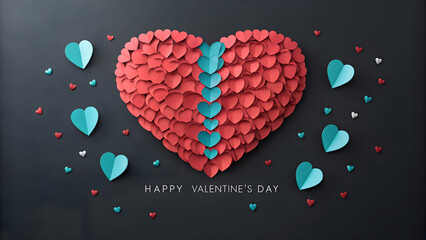 Happy Valentine&rsquo;s Day Origami Heart Banner on Black Fabric Holiday Background Design