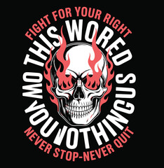 Fototapeta premium Skull with flames and motivational text on black background 1