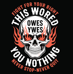 Fototapeta premium Skull with flames and motivational text on black background