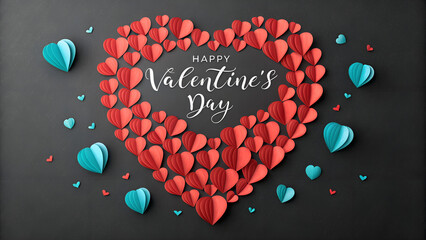 Happy Valentine&rsquo;s Day Origami Heart Banner on Black Fabric Holiday Background Design