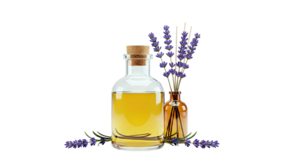 Lavender oil and diffuser set with lavender sprigs