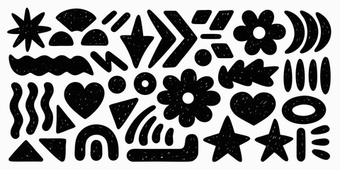 Fototapeta premium Abstract black shapes and doodles arranged in a chaotic playful composition