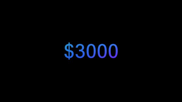 Digital Counter Rapidly Increasing from 0 to 3000 Dollars on Black Background
