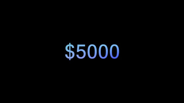 Digital Counter Rapidly Increasing from 0 to 5000 Dollars on Black Background