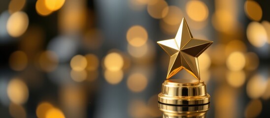 Golden star trophy on a blurred bokeh background creating a celebratory atmosphere.