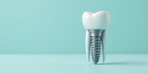 Dental implant design on a light background, showcasing tooth and screw details.