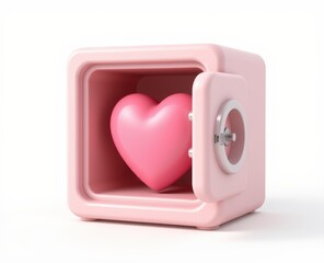 A pink safe with a heart inside, symbolizing love and protection.
