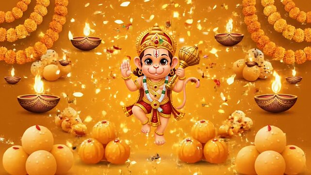 Cute 2D Hanuman Jayanti Illustration Flat Vector Art for Hindu Festival Celebration