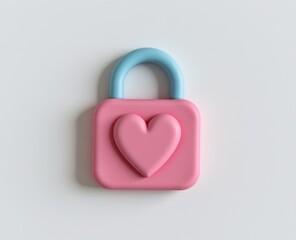 Pink heart lock with blue shackle on a white background.