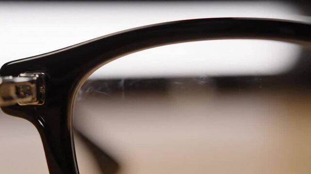 Vision Clarity: A close-up focus on the sleek frame of eyeglasses, highlighting the intricacies of design, with emphasis on the clear lens and the promise of improved sight.