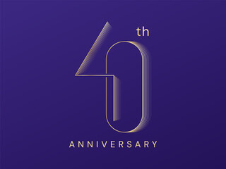 40th Anniversary luxury gold celebration with elegant minimalist numbers lines style typography vector illustration design concept. Forty years anniversary gold template for invitation, greeting card.