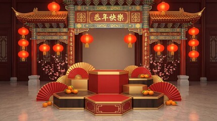 3d Rendering Chinese New Year Platform