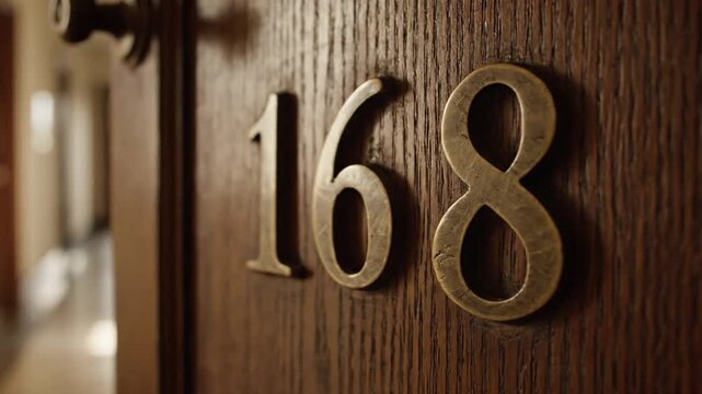 Hotel hallway with room number 168, warm light