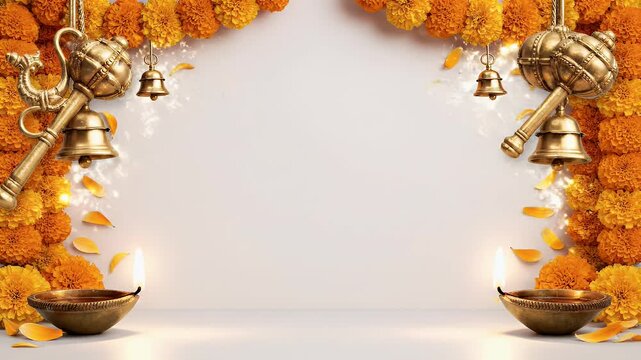 Hanuman Jayanti Minimalist Background with Gada and Diya Frame for Copy Space