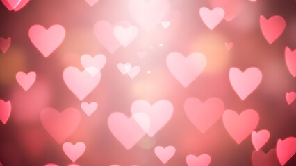 Romantic pink hearts bokeh background with soft glow for love, wedding and valentine design