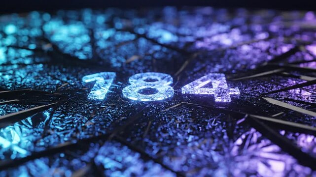 Abstract 3D Number 784 with Blue Light on Cracked Surface.