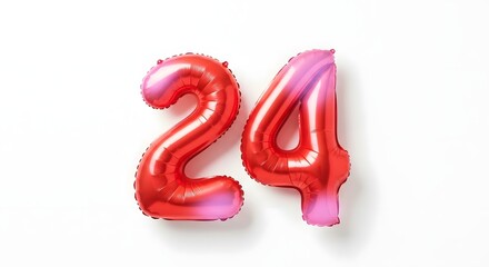 Red balloon number 24 on white background