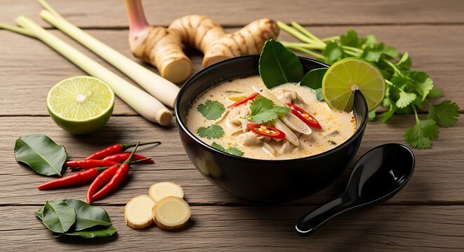 Ginger and Lemongrass Thai Coconut Soup with Herbs