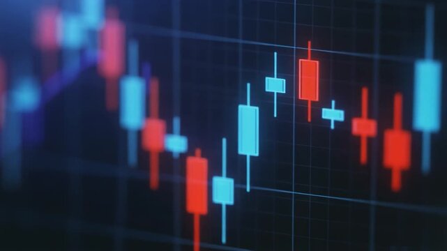 Stock market fluctuations displayed on a digital screen, finance footage representing volatility.