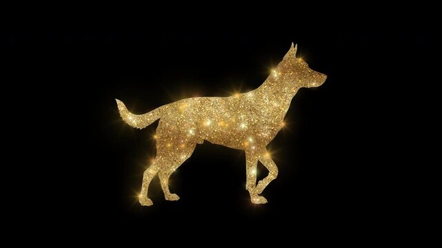 Luxury Walking Dog with golden glitter, alpha channel