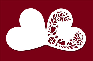 A template for a folding heart postcard with a carved wreath. Valentine's Day Greeting Card