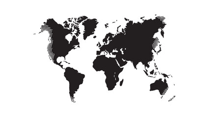 World map silhouette vector illustration with continents and detailed borders for global geographic design, international cartography, and educational presentations