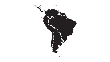 South America continent map silhouette vector illustration with detailed borders for geographic design, regional cartography projects, and educational presentations