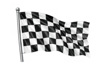 Checkered flag, representing racing, victory, and the finish line, waving against a transparent background