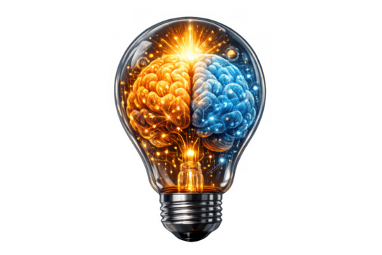 Creative mind light bulb concept illuminating ideas, innovation, and intellectual thinking, transparent background - Powered by Adobe