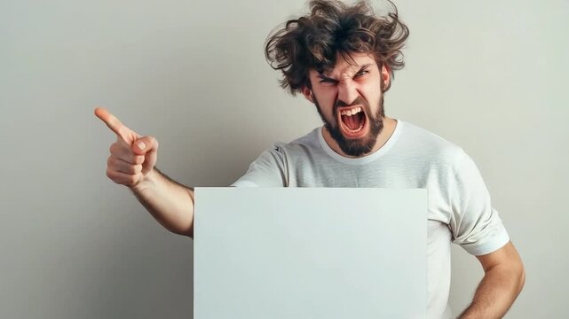 angry expression model pointing at blank whiteboard 4K Videos