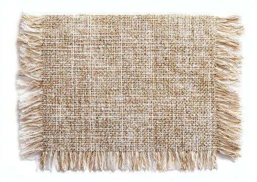 Beige woven fabric swatch with frayed edges textile
