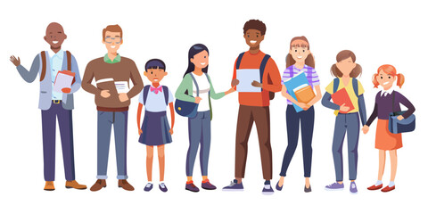 Obraz premium Diverse group of students standing together holding books and bags