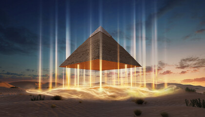 a pyramid that floats due to mysterious light that appears from the surface of the ground