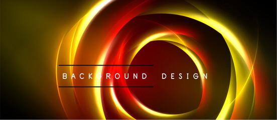 Abstract design features concentric glowing circles. Warm colors dominate, creating dynamic visual effect. Text reads background design.