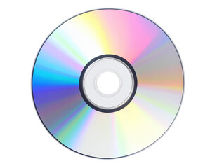  Blank CD or DVD disc with rainbow holographic reflection, digital media mockup. Isolated on transparent background.