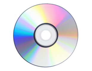  Blank CD or DVD disc with rainbow holographic reflection, digital media mockup. Isolated on transparent background.