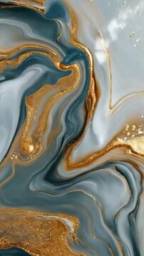 Abstract background with slow moving liquid with blue and golden currents