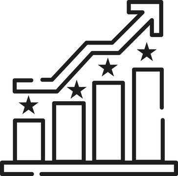 A linear graph with ascending bars and stars representing growth and success clearly.