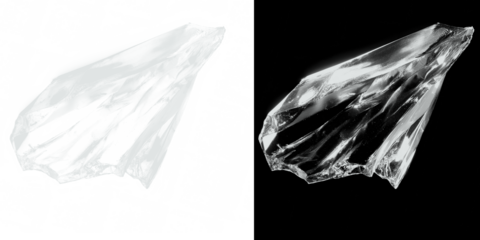 Shattered glass fragment on black and white backgrounds