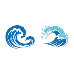 Two blue wave graphics with splashes on white background icon
