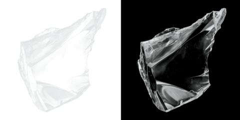 Shattered glass fragment on black and white backgrounds