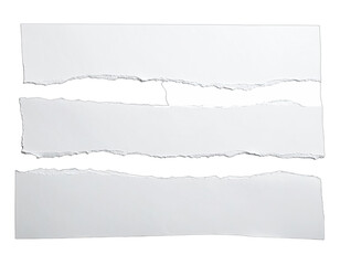 Fototapeta premium Three horizontal strips of torn white paper against a solid black background.