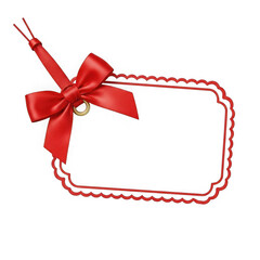 Blank gift tag with red bow isolated on transparent background