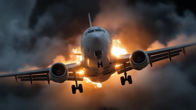 A private plane's engine blows up in midair, causing it to crash and leave a trail of smoke.Engine failure causes a plane to crash while over clouds.The turbine engine was blazing with flames and thic