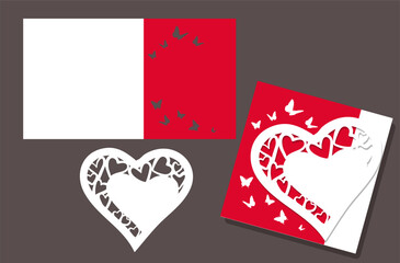 A postcard template with a false heart with a frame of cut-out hearts. Valentine's Day Greeting Card