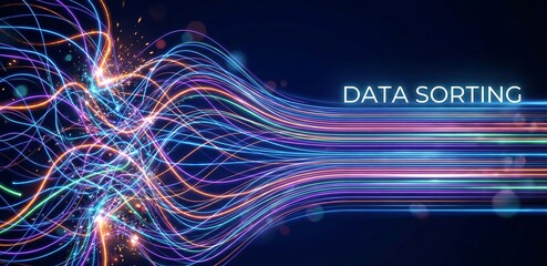 Data sorting information infographic. Data funnel ai network. Technology blockchain background concept sorting data. Network communication vector background ai