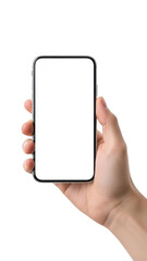 Hand holding smartphone isolated on transparent background